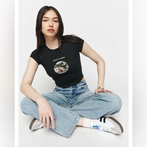 Reformation Muse Black Crop Top, size large, black